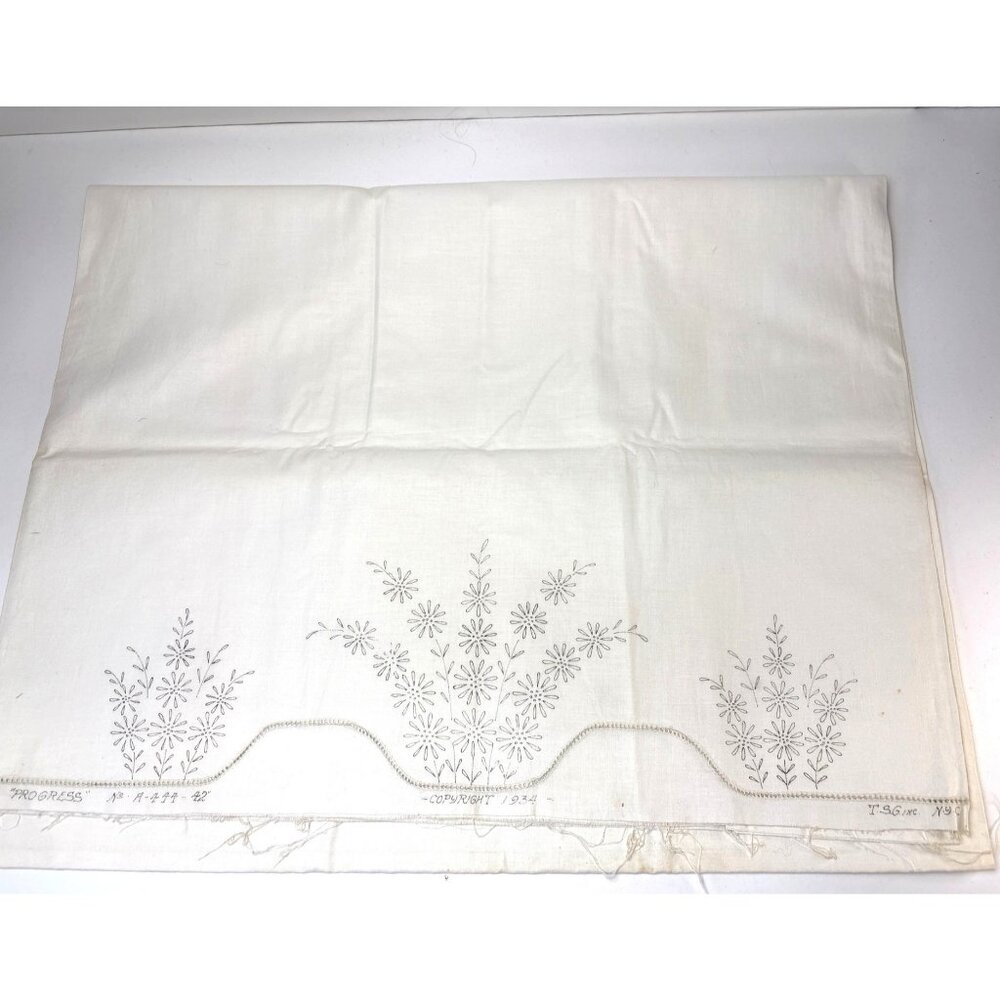 Progress Embroidery Stamped Pillowcase Tube Floral Design Cream Cotton Fabric No